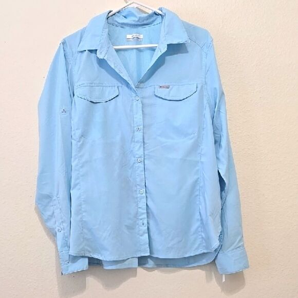 Columbia  Womens Light Blue Button-Up Hiking Shirt Xl - Picture 1 of 9